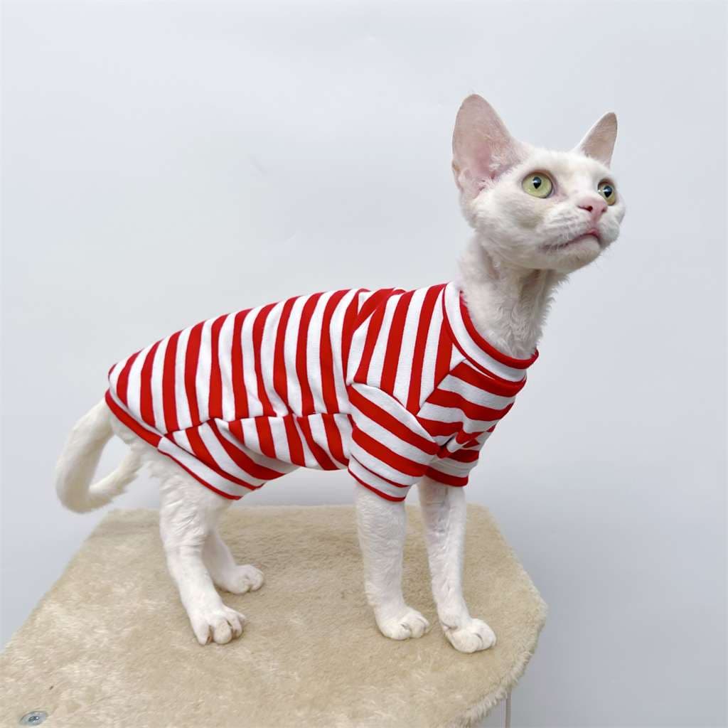 猫服  防寒服 | ボーダー柄の猫用ぬくぬくつなぎ