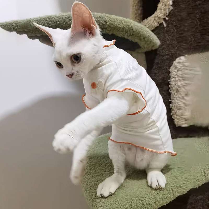 猫服  洋服 | 猫用フリルトリムロンパース