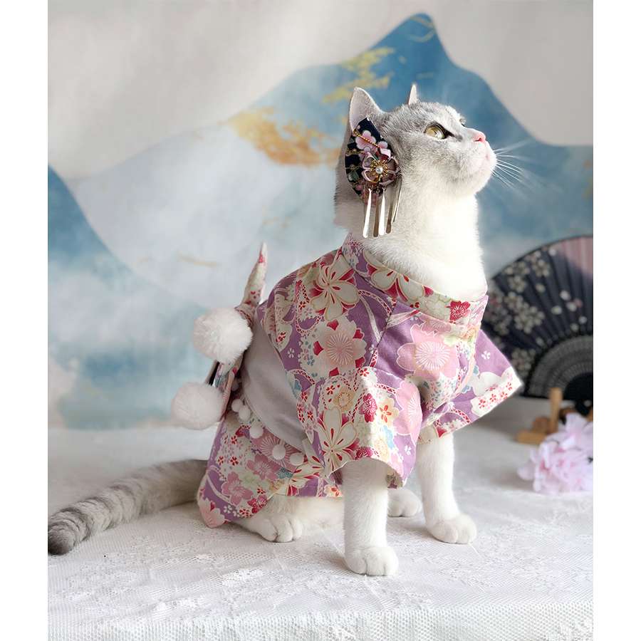 猫服  コスプレ | 和風花柄キャットきもの