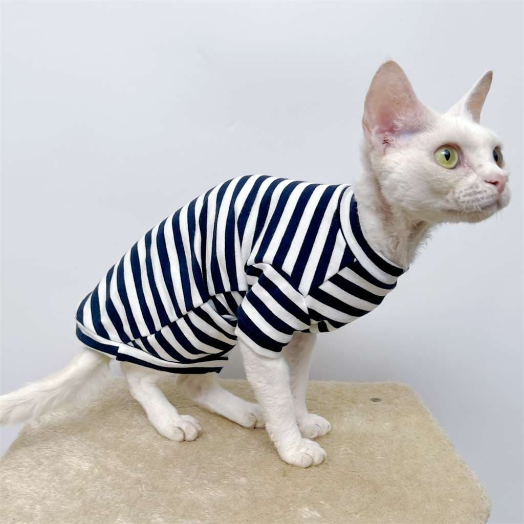 猫服  防寒服 | ボーダー柄の猫用ぬくぬくつなぎ