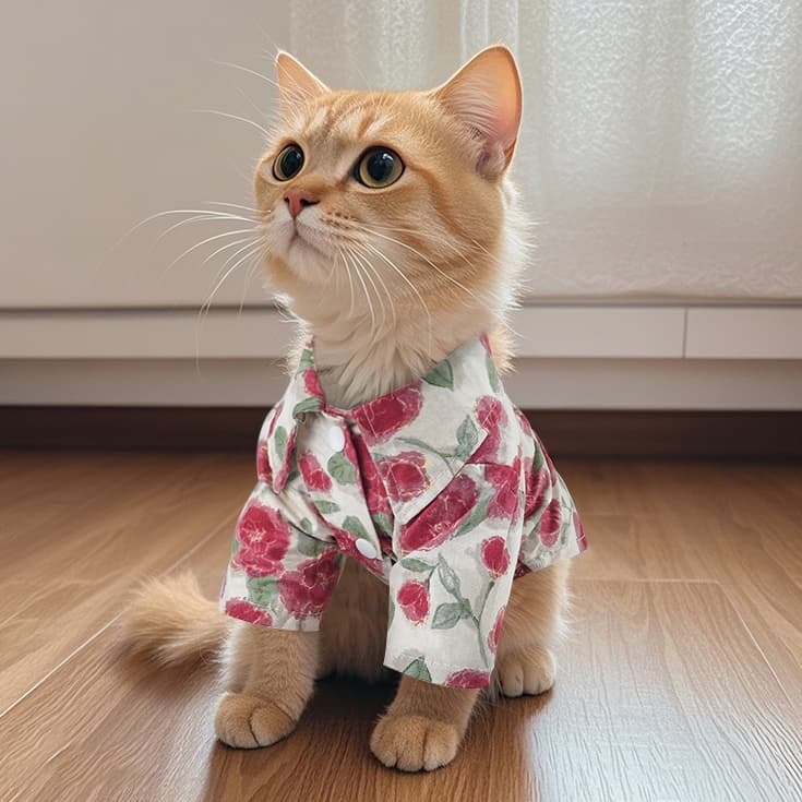 猫服  花柄アロハ風シャツ