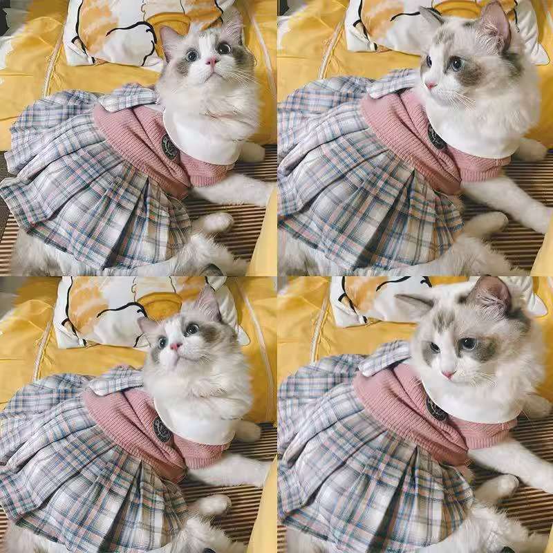 猫服  洋服 | 猫用プレッピースタイルチェック柄ワンピース