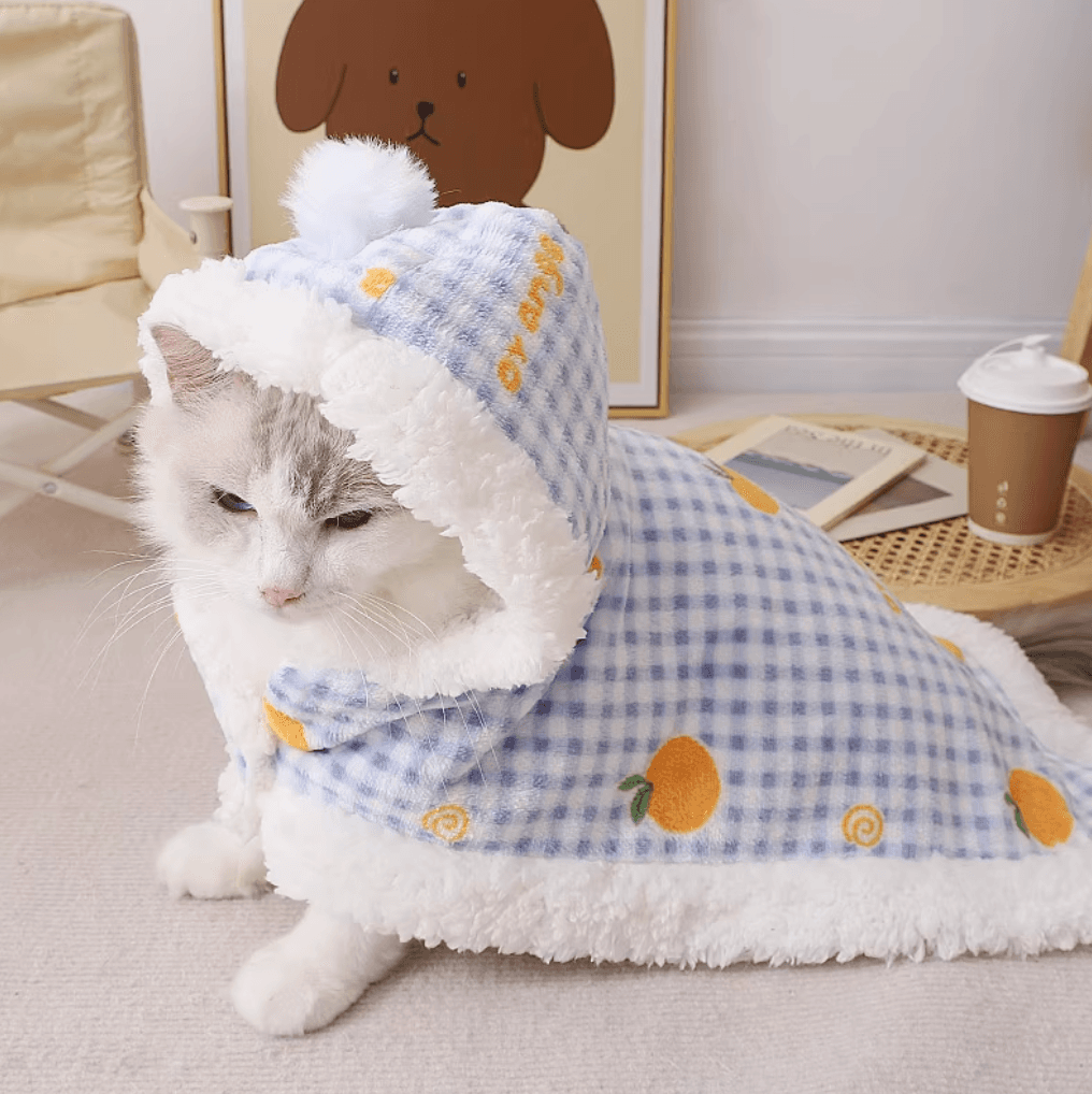 猫服  防寒服 | もこもこ猫ちゃん用ポンチョ型防寒ケープ