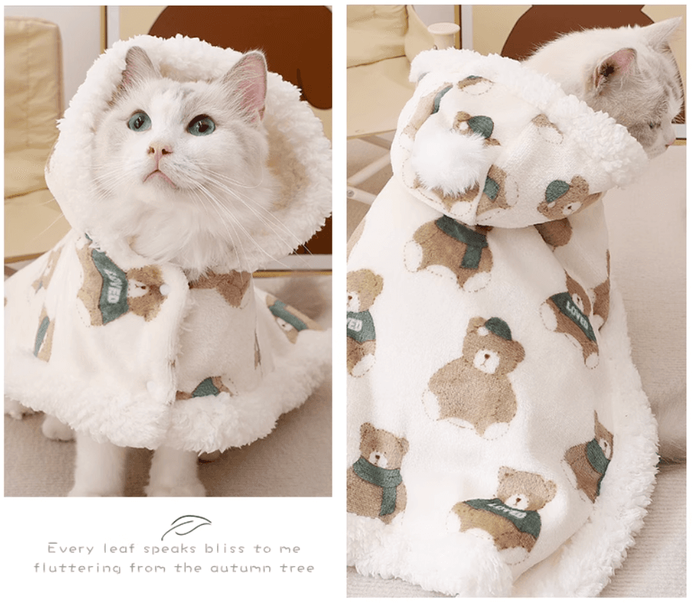 猫服  防寒服 | もこもこ猫ちゃん用ポンチョ型防寒ケープ