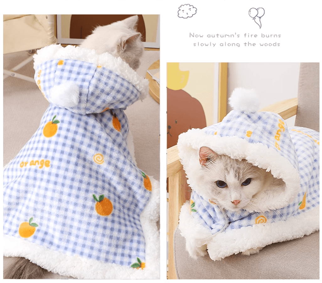 猫服  防寒服 | もこもこ猫ちゃん用ポンチョ型防寒ケープ