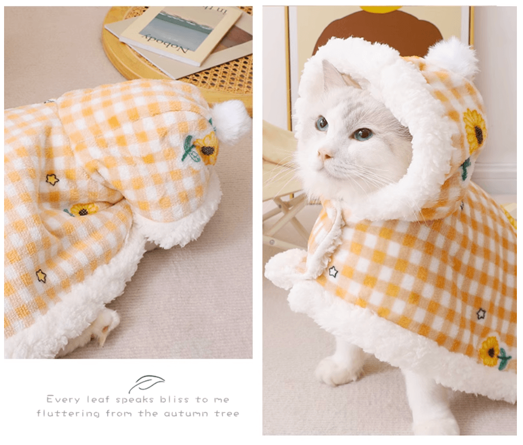 猫服  防寒服 | もこもこ猫ちゃん用ポンチョ型防寒ケープ