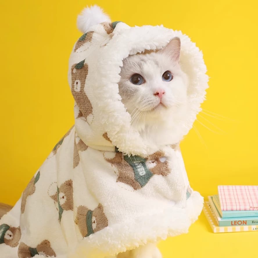 猫服  防寒服 | もこもこ猫ちゃん用ポンチョ型防寒ケープ