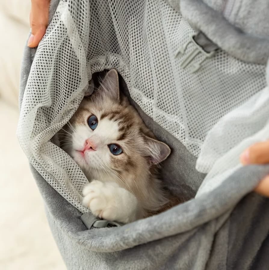 猫服  抱っこ服 | 冬にぴったりの着る毛布！もふもふキャットポーチ付