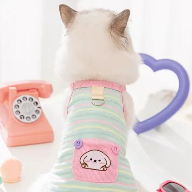 猫服  パステルボーダーポケット付きハーネス