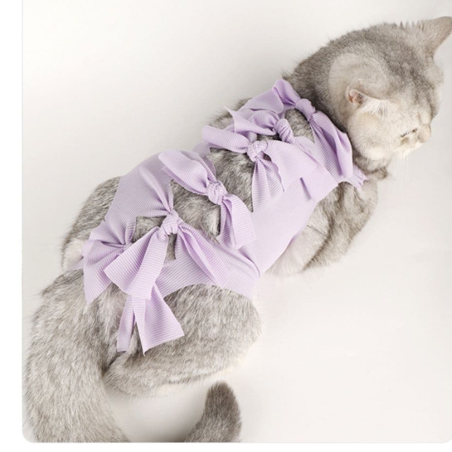 リボン結び式開閉らくらく猫用術後保護服