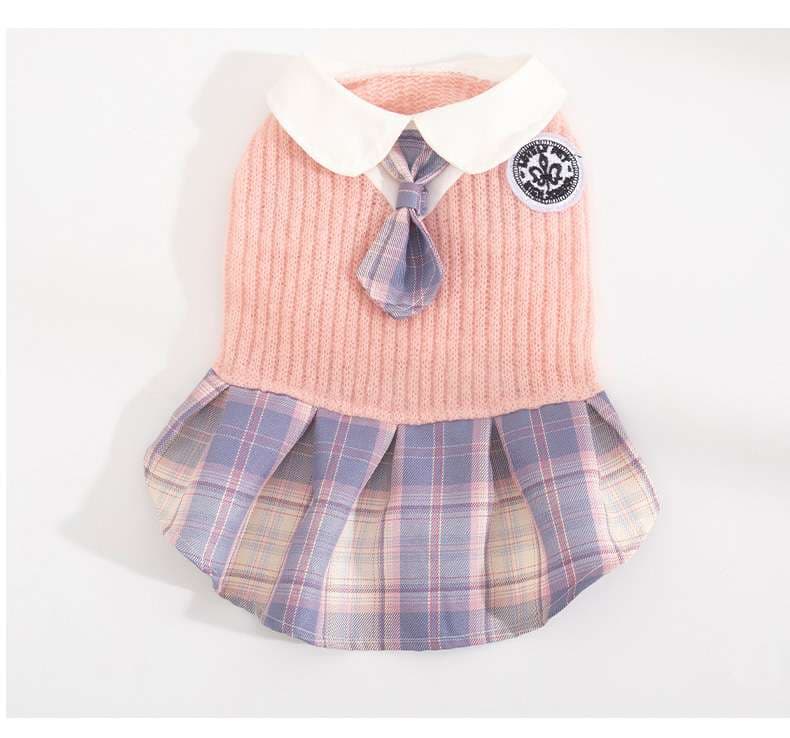 猫服  洋服 | 猫用プレッピースタイルチェック柄ワンピース