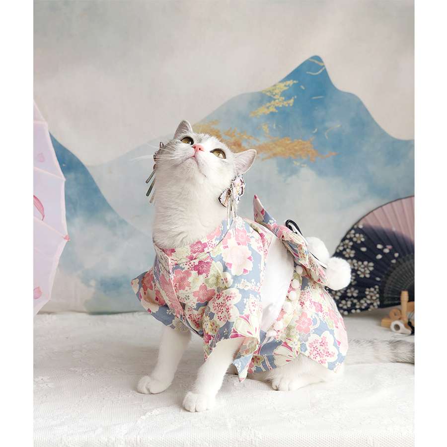 猫服  コスプレ | 和風花柄キャットきもの