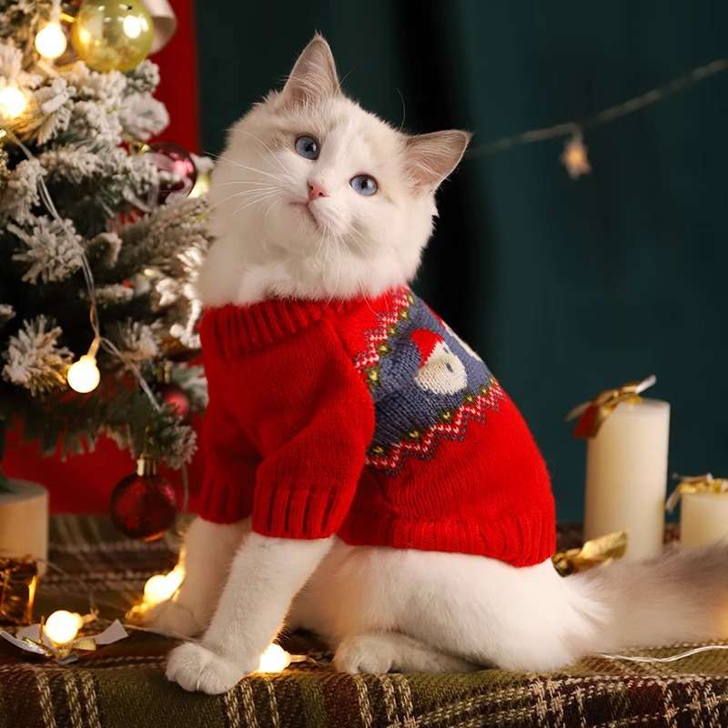 猫服  防寒服 | もこもこペット用クリスマスセーター