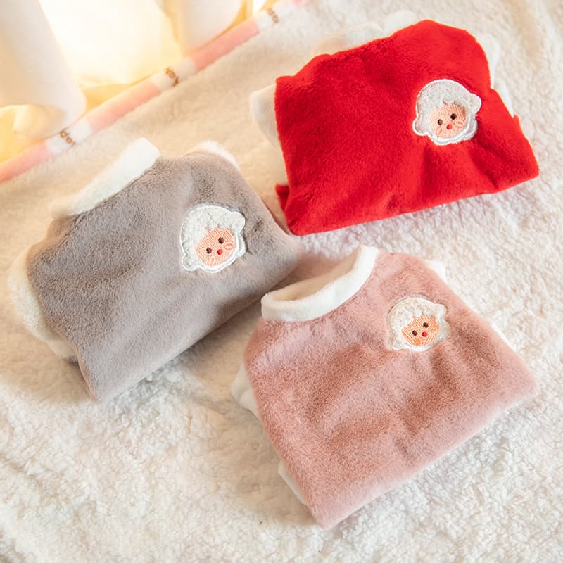 猫服 もこもこ羊刺繍付きふわふわ猫用　防寒服