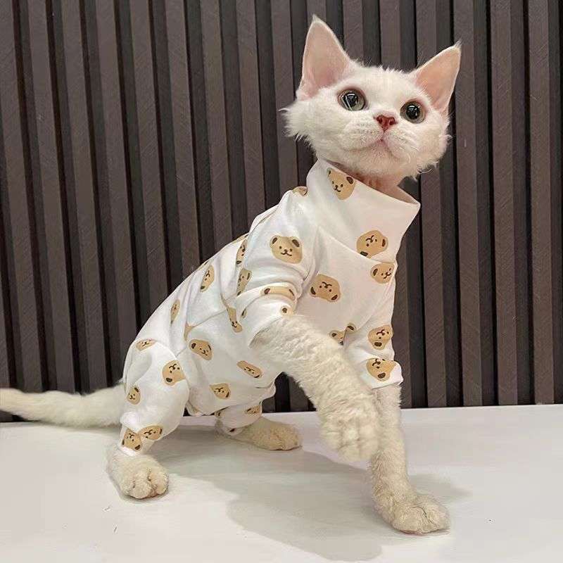 猫服  洋服 | くまさん柄のネコちゃん用オールインワン