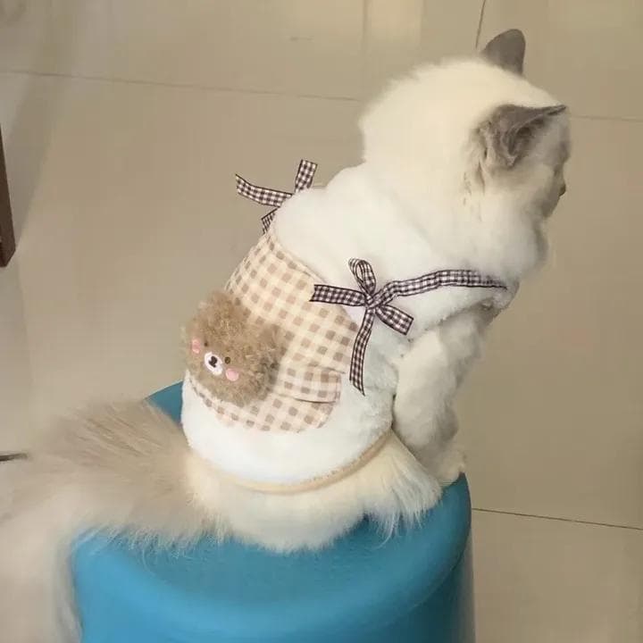 猫服  防寒服 | もこもこクマちゃんポケット付き猫用ベスト