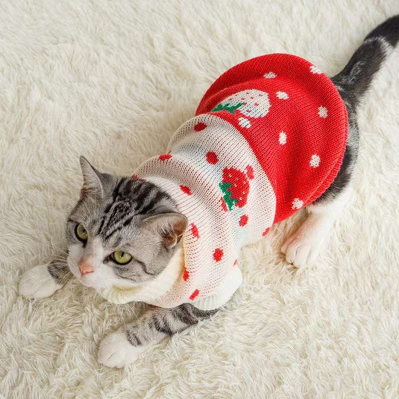 猫服  防寒服 | もこもこニット猫用クリスマスセーター