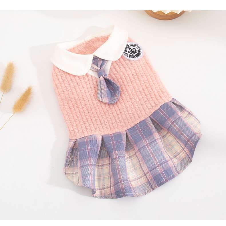 猫服  洋服 | 猫用プレッピースタイルチェック柄ワンピース