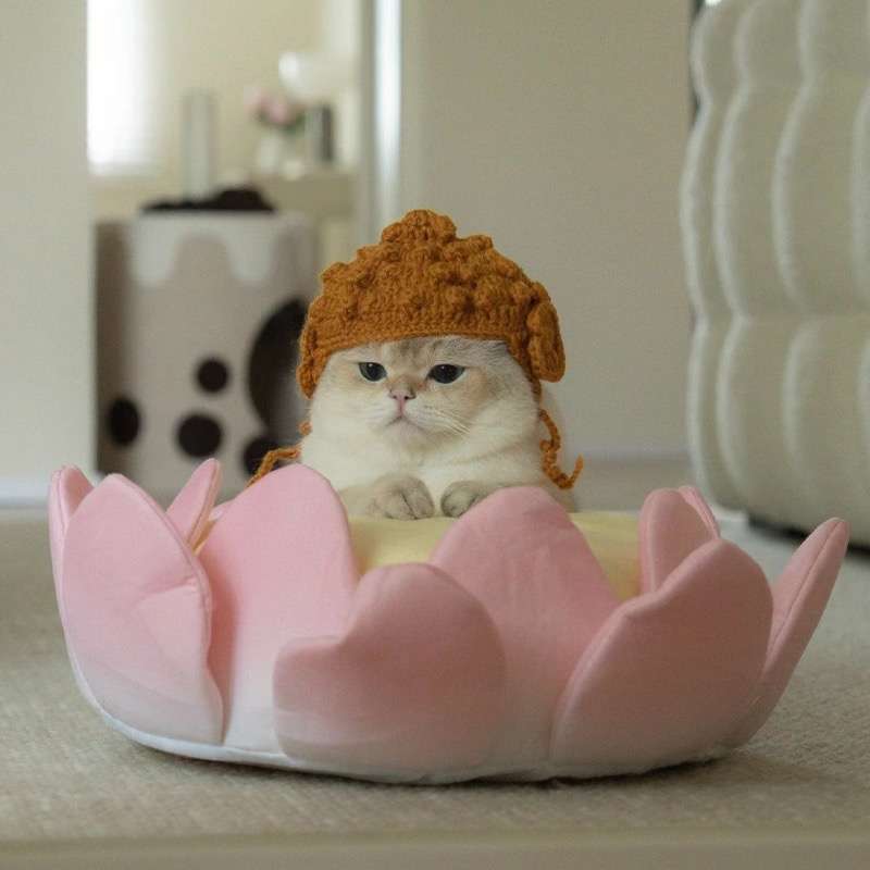 猫服  帽子 | ぽこぽこニット帽 猫用あったかキャップ