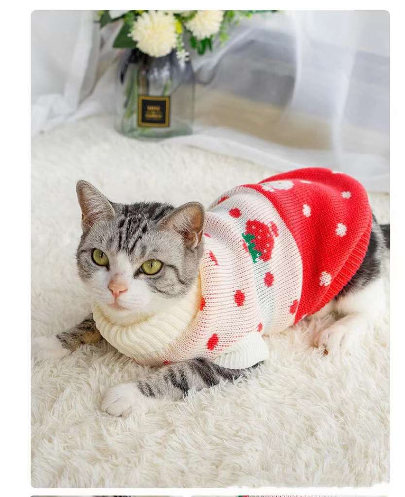 猫服  防寒服 | もこもこニット猫用クリスマスセーター