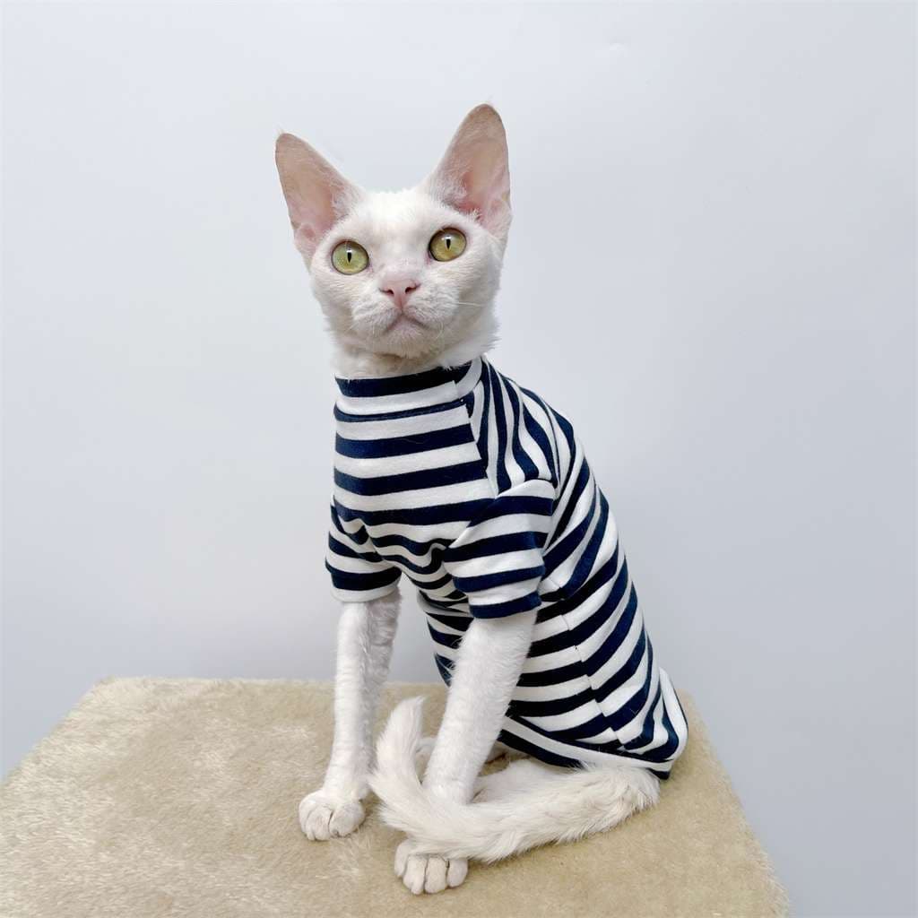 猫服  防寒服 | ボーダー柄の猫用ぬくぬくつなぎ