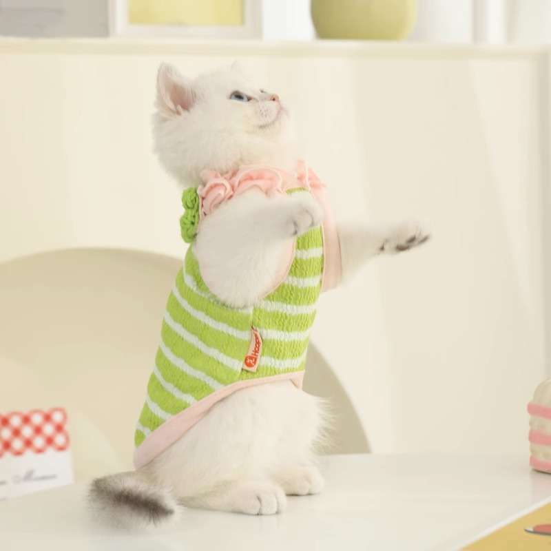 猫服  洋服 | ふわふわニャンコのボーダーベスト