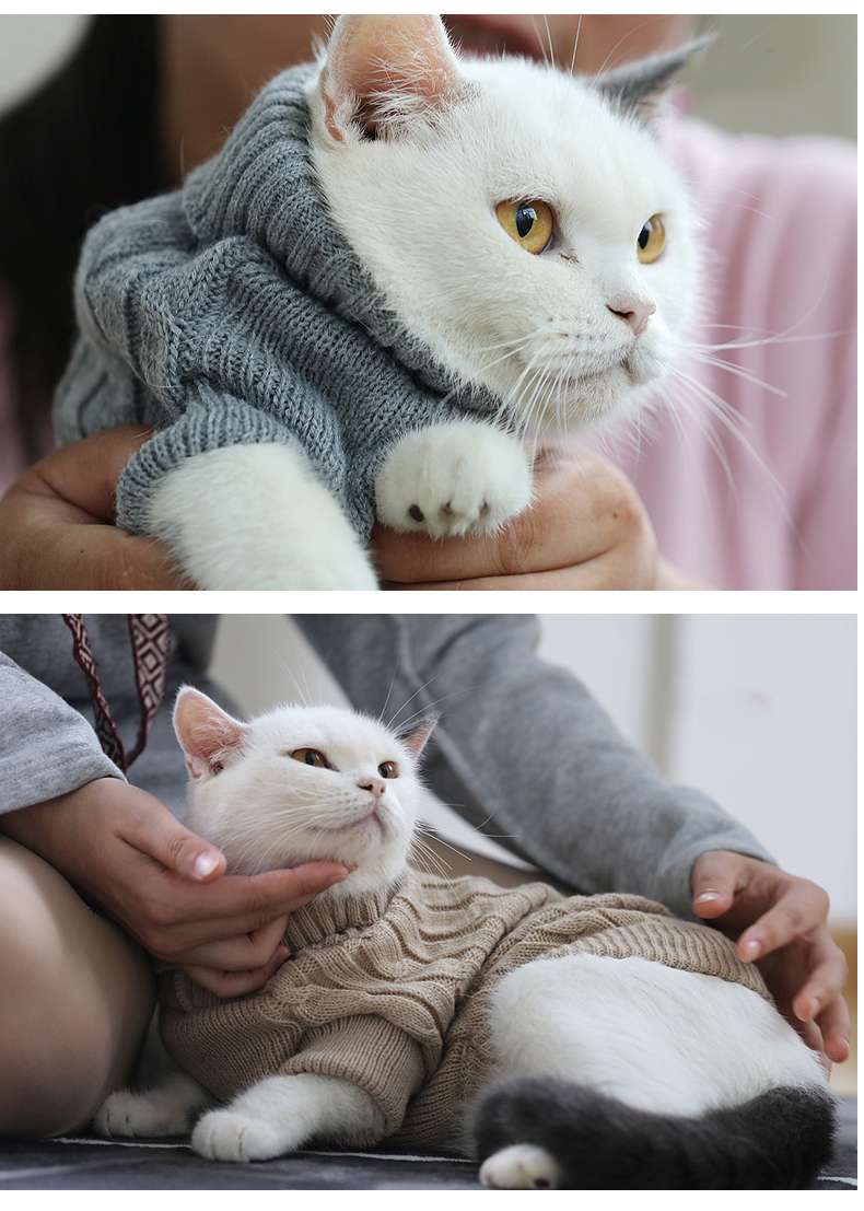 猫服  防寒服 | もこもこケーブル編みキャットセーター