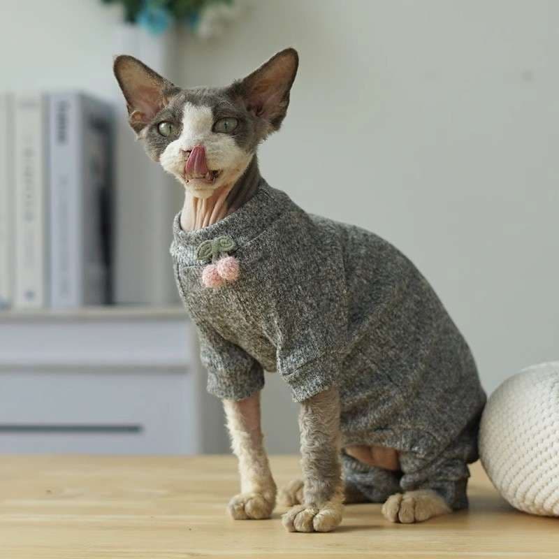 猫服  防寒服 | もこもこ温か ニットロンパース