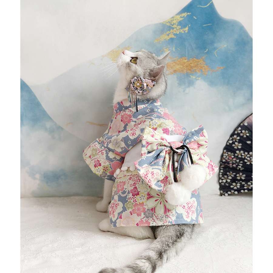 猫服  コスプレ | 和風花柄キャットきもの