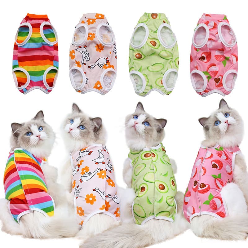 猫服洋服 手術後ケア用猫ちゃん保護術後ウェア四種柄セット