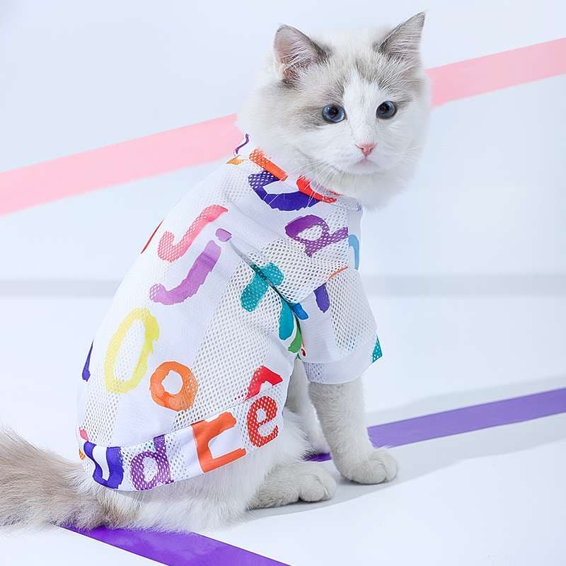 猫服  洋服 | カラフル文字柄メッシュキャットウェア