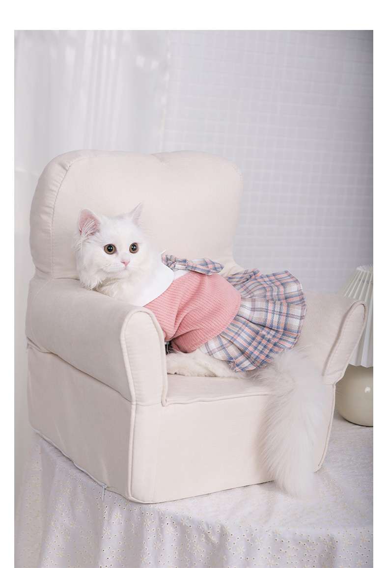 猫服  洋服 | ふんわりチェック柄スカート付き猫用セーター