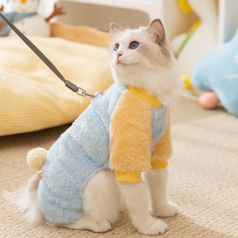 猫服 もこもこユニコーン刺繍入り猫用防寒着