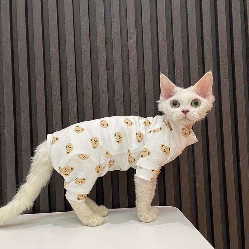 猫服  洋服 | くまさん柄のネコちゃん用オールインワン