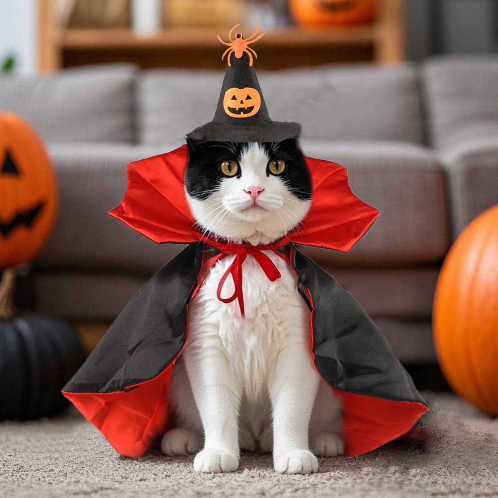 猫服  かぼちゃ魔法使い猫マント