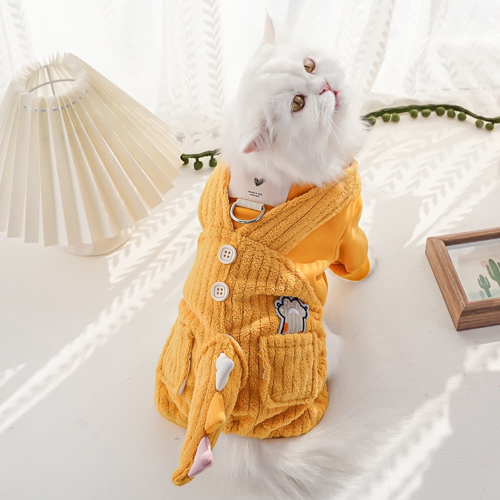 猫服 もこもこボア素材の可愛いつなぎ型防寒着