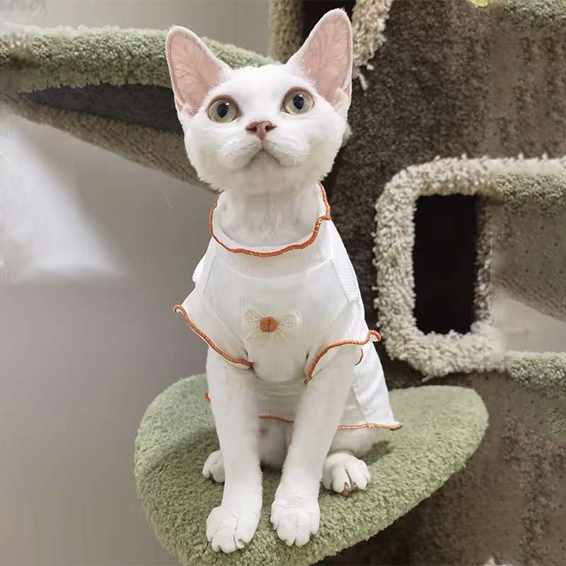 猫服  洋服 | 猫用フリルトリムロンパース