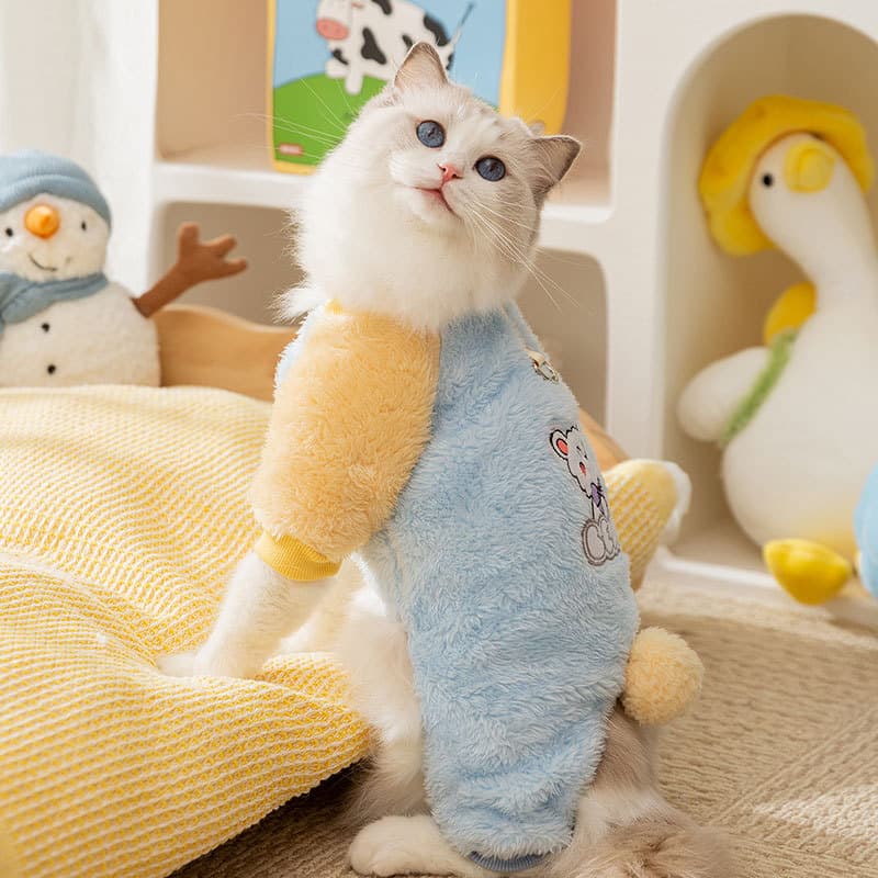 猫服 もこもこユニコーン刺繍入り猫用防寒着