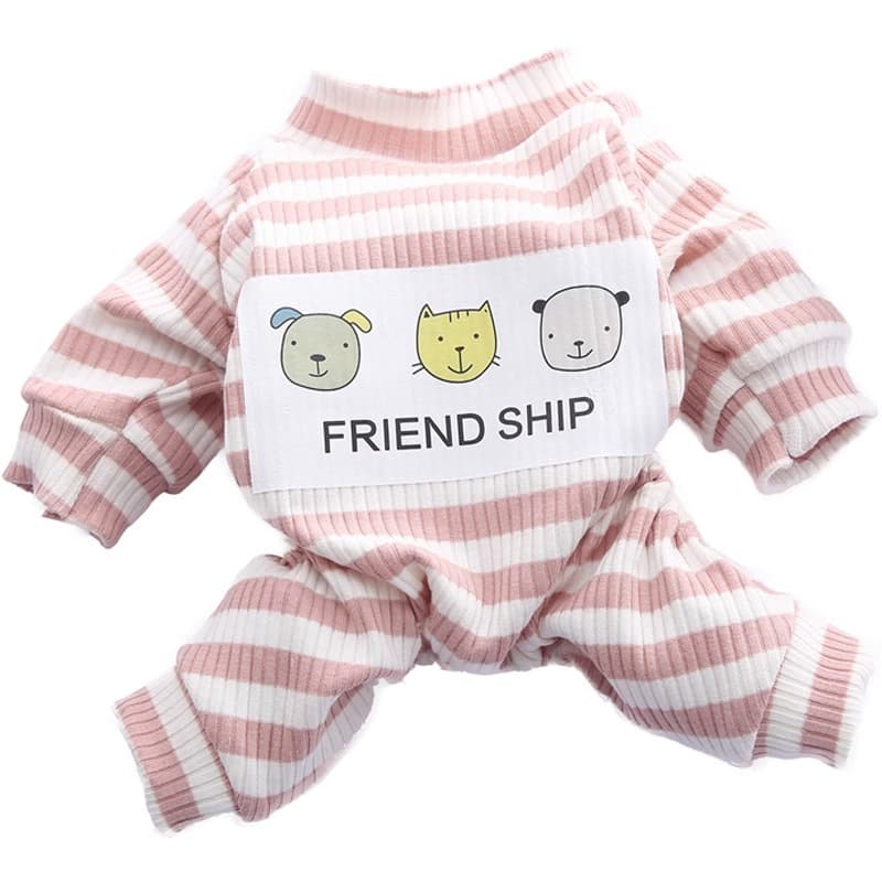 猫服 ぽんぽんしっぽ付きボーダー猫用パジャマ