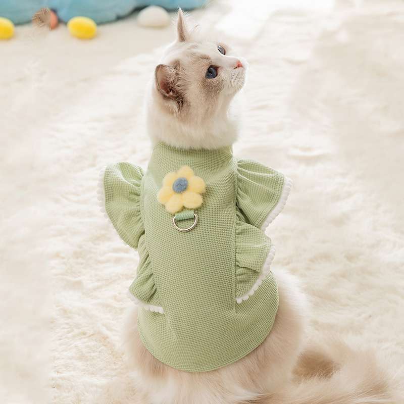 猫服  洋服 | 猫用フリル付きライトグリーンワンピース