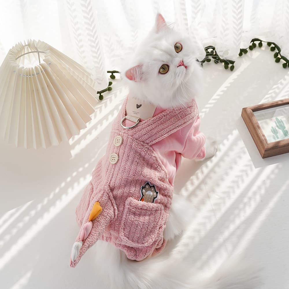 猫服 もこもこボア素材の可愛いつなぎ型防寒着