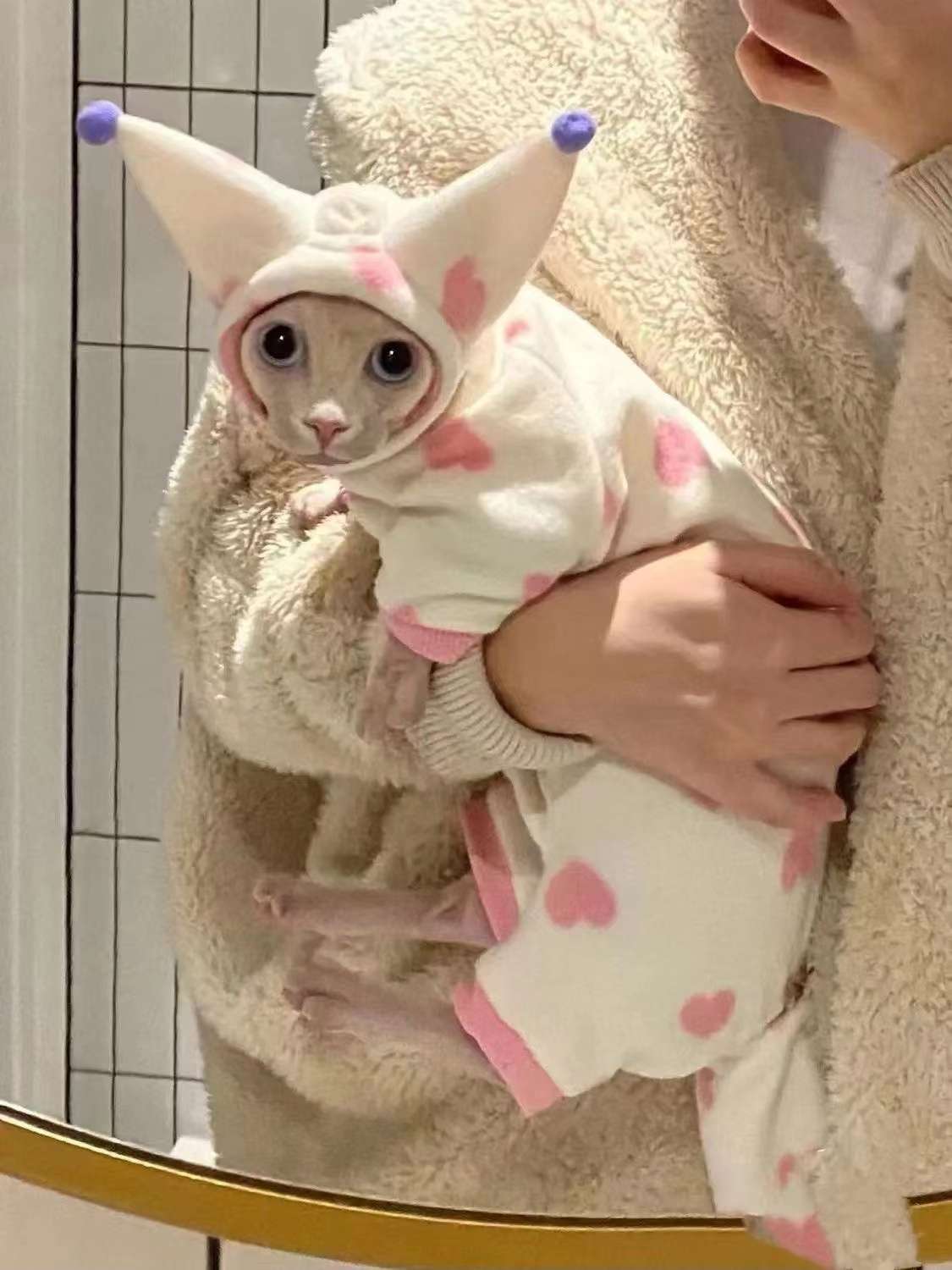 猫服  防寒服 | もふもふ耳付き猫ちゃん用ロンパース