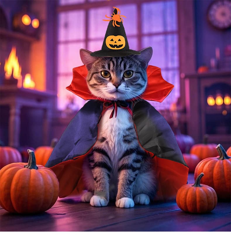 猫服  かぼちゃ魔法使い猫マント