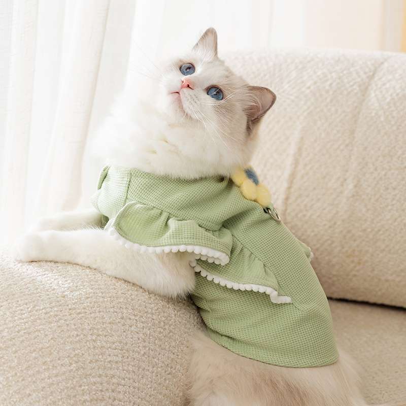 猫服  洋服 | 猫用フリル付きライトグリーンワンピース