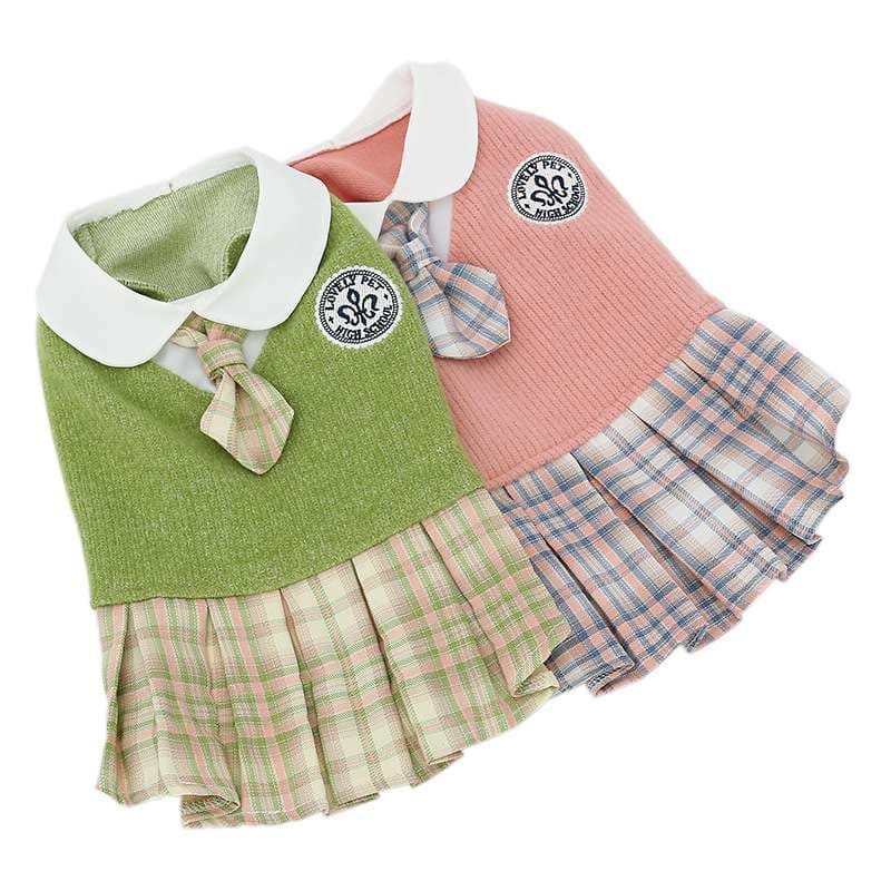 猫服  洋服 | ふんわりチェック柄スカート付き猫用セーター