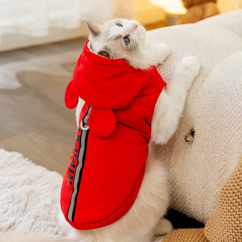 猫服洋服 スポーティラインフード付き猫用パーカー