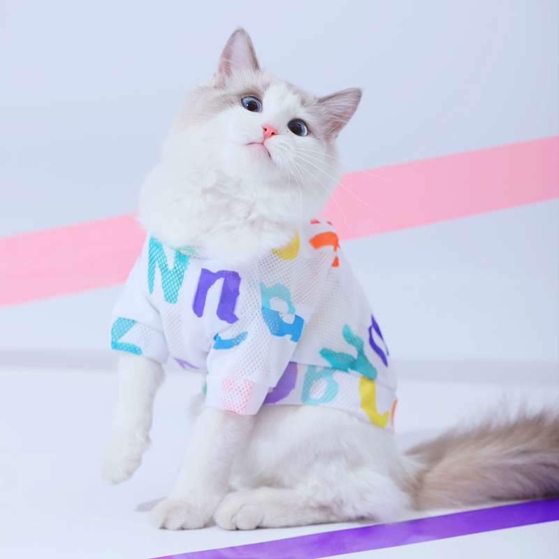 猫服  洋服 | カラフル文字柄メッシュキャットウェア