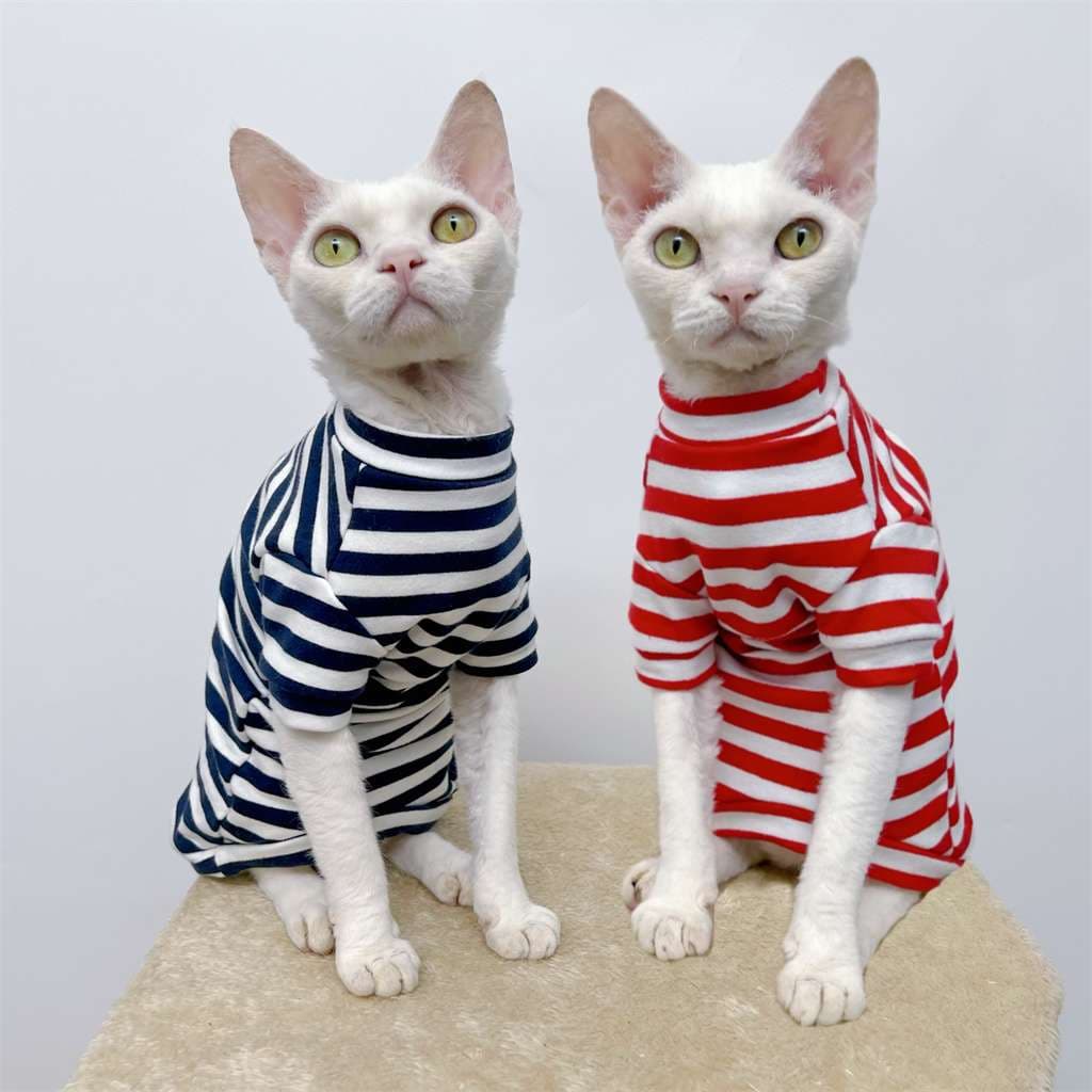猫服  防寒服 | ボーダー柄の猫用ぬくぬくつなぎ