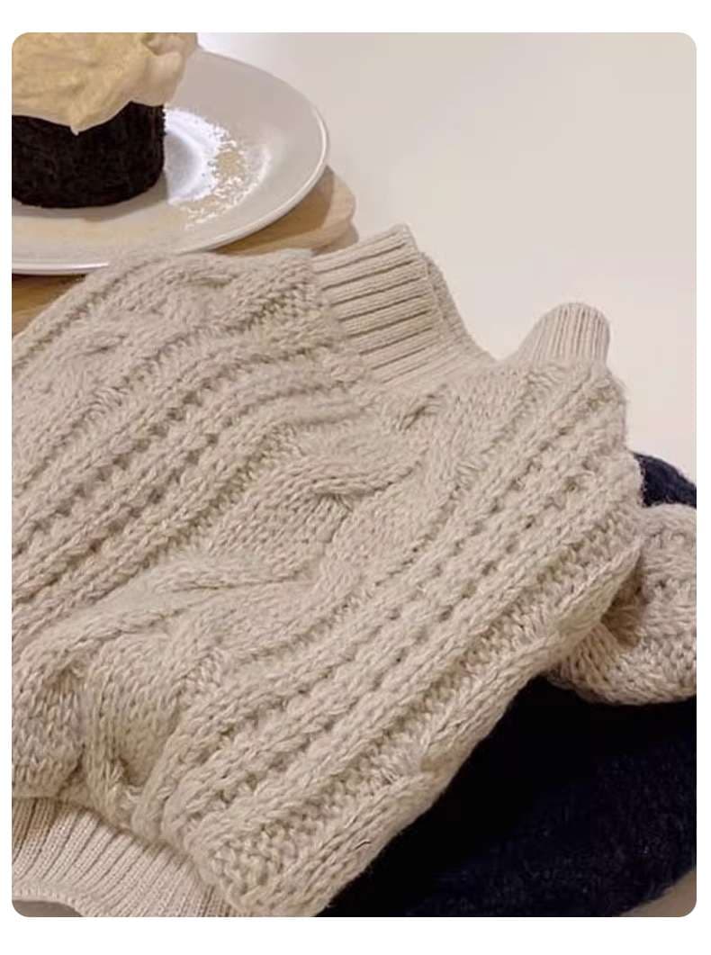 猫服 ふわふわケーブル編みタートルネック猫用温かセーター