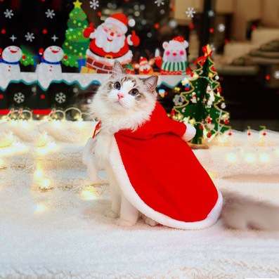猫服  コスプレ | 猫用サンタクロースマント クリスマスコスチューム